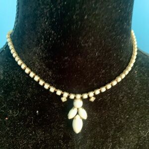 Vintage Signed La Rel White Milk Glass Rhinestone Necklace